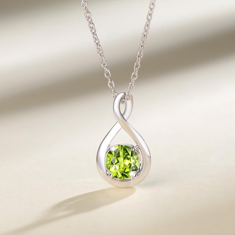 FANCIME Peridot Necklace August Birthstone for Women 925 Sterling Silver Dainty Infinity Pendant Green Gemstone Fine Jewelry Birthday Anniversary Graduation Gifts for Women, Chain 16+2" - Image 3